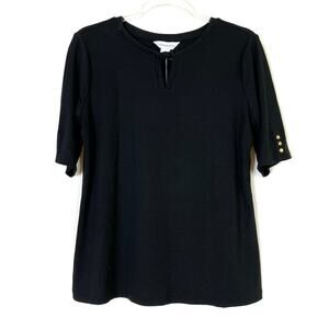 Liz Claiborne | Black Short Sleeve Ribbed Knit Top Polyester Blend Womens M NWT